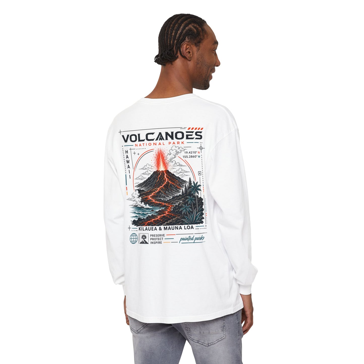 Volcanoes National Park Long Sleeve Tee — Kīlauea & Mauna Loa Graphic