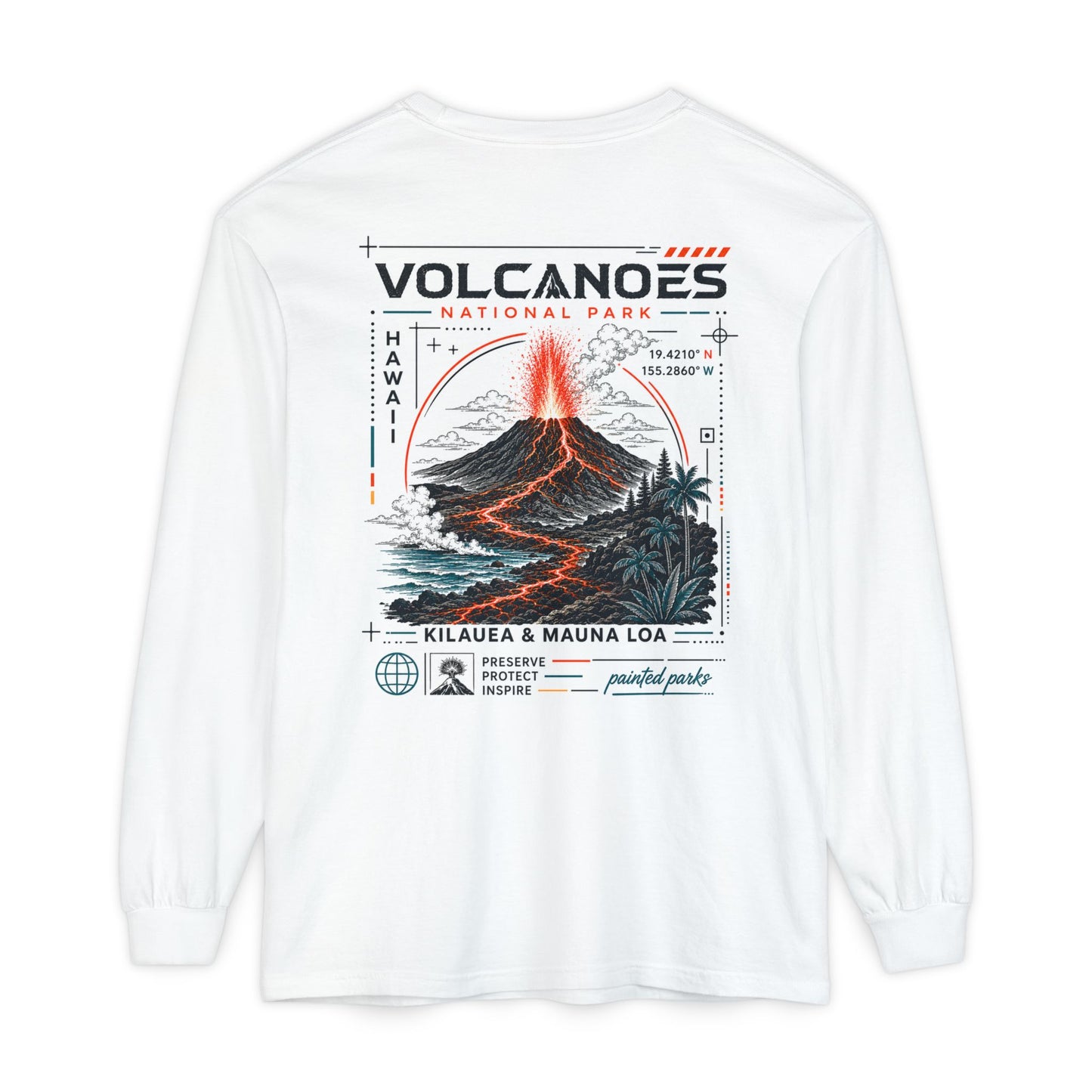 Volcanoes National Park Long Sleeve Tee — Kīlauea & Mauna Loa Graphic